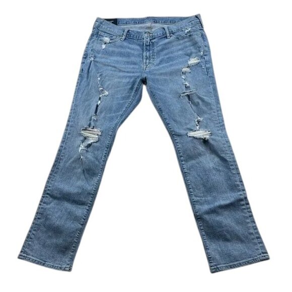 Abercrombie & Fitch Jeans Skinny Stretch Light Wash Distressed Men’s Size 34 - Picture 1 of 9